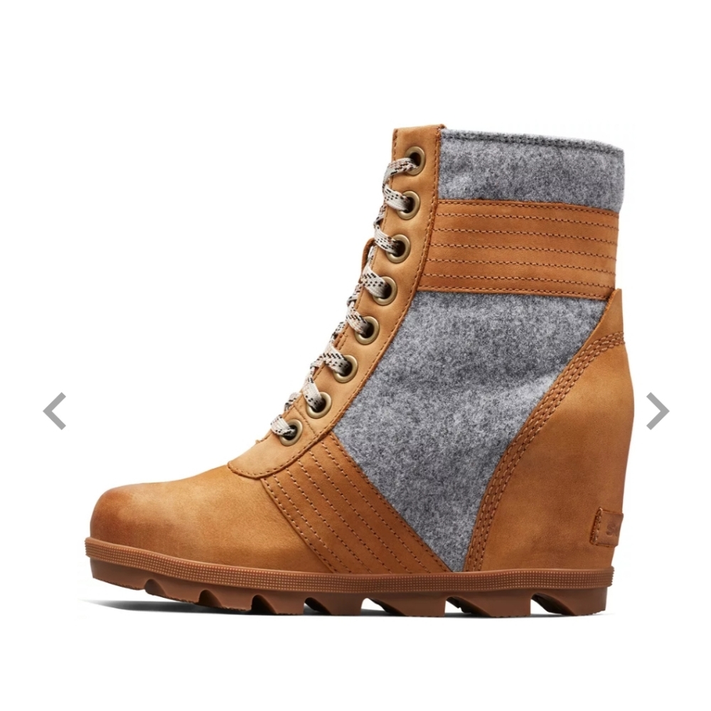 Sorel Tan and Gray Wedge Lace-Up Ankle Boots - Picture 10 of 12